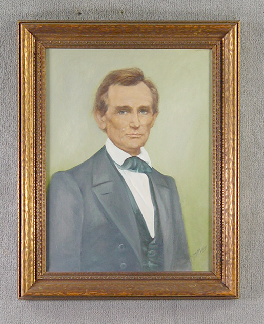 Appraisal: Oil on Canvas Portrait of Lincoln Younger Lincoln in black