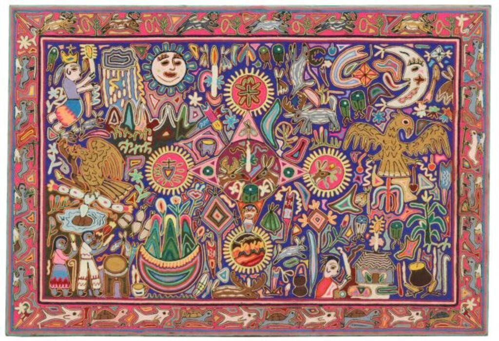 Appraisal: Large Huichol Indian folk art yarn painting on board Mexico