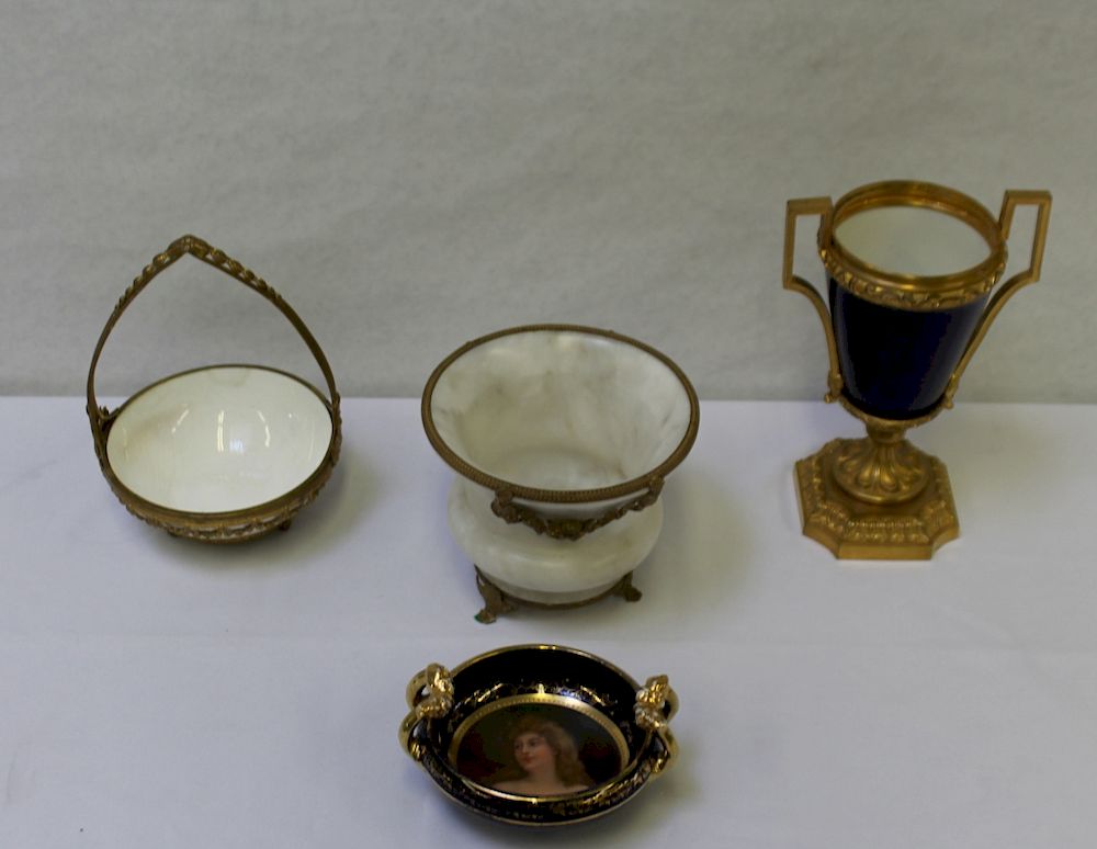 Appraisal: Antique Bronze Mounted Porcelain Grouping to Inc A Russian bowl