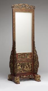 Appraisal: A Chinese carved and polychrome wood floor mirror th century