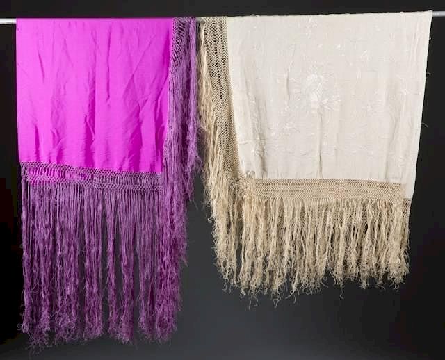 Appraisal: silk shawls with long fringe first half th c A