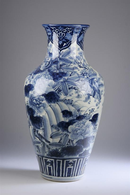 Appraisal: JAPANESE BLUE AND WHITE PORCELAIN VASE Meiji period Floral decoration