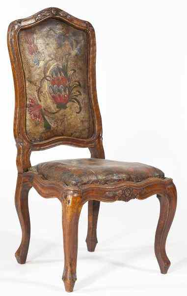 Appraisal: Venetian Side Chair th centuryfruitwood frame carved with rose and