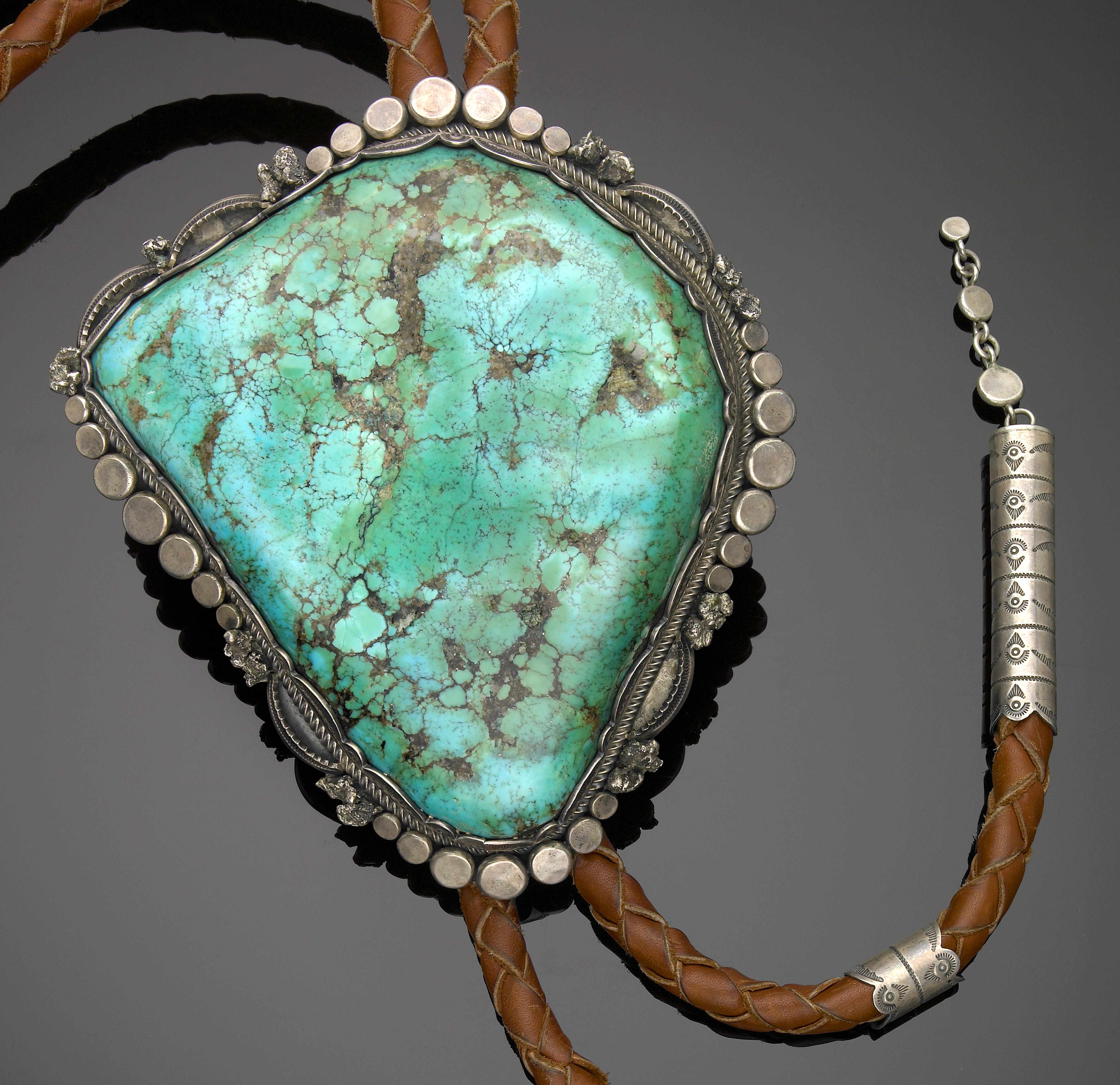 Appraisal: Large and Impressive Turquoise and Silver Bolo Tie Perhaps the