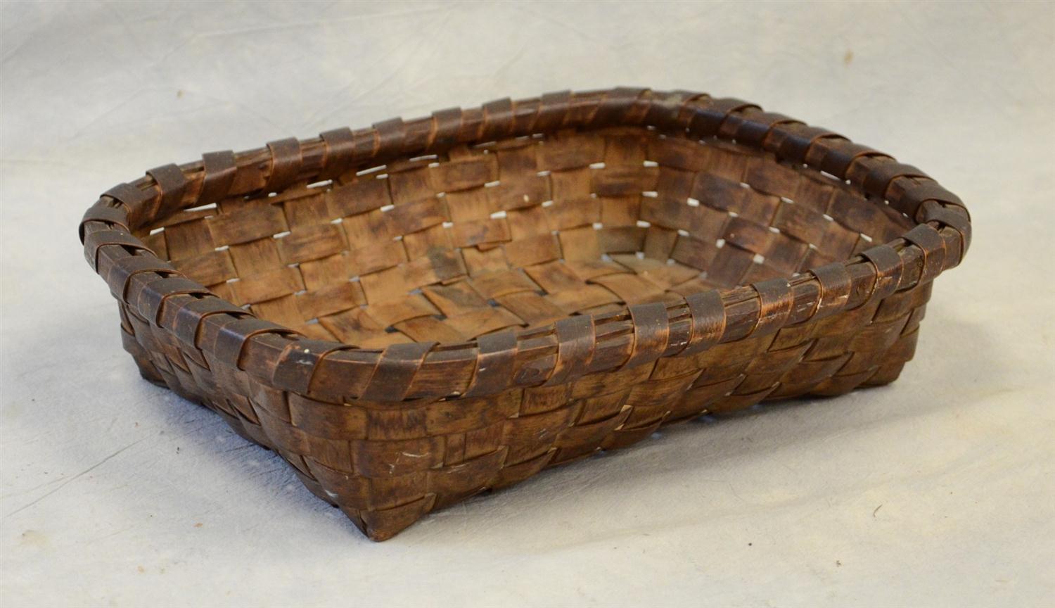 Appraisal: Oak splint rectangular low tray basket fabulous patina mid- th