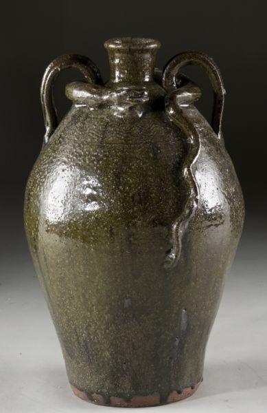 Appraisal: Burlon Craig Double Snake Jug gallon size very deep olive