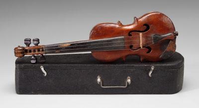 Appraisal: Folk art miniature violin carved of pine with black-painted elements