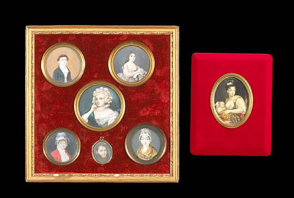 Appraisal: A grouping of seven European portrait miniatures th th century