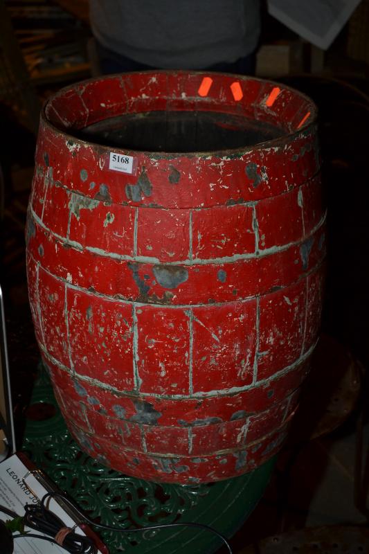 Appraisal: A RUSTIC RED PAINTED BARREL A RUSTIC RED PAINTED BARREL