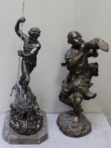 Appraisal: Sculpture Lot Includes a Deco silvered white metal Neptune and