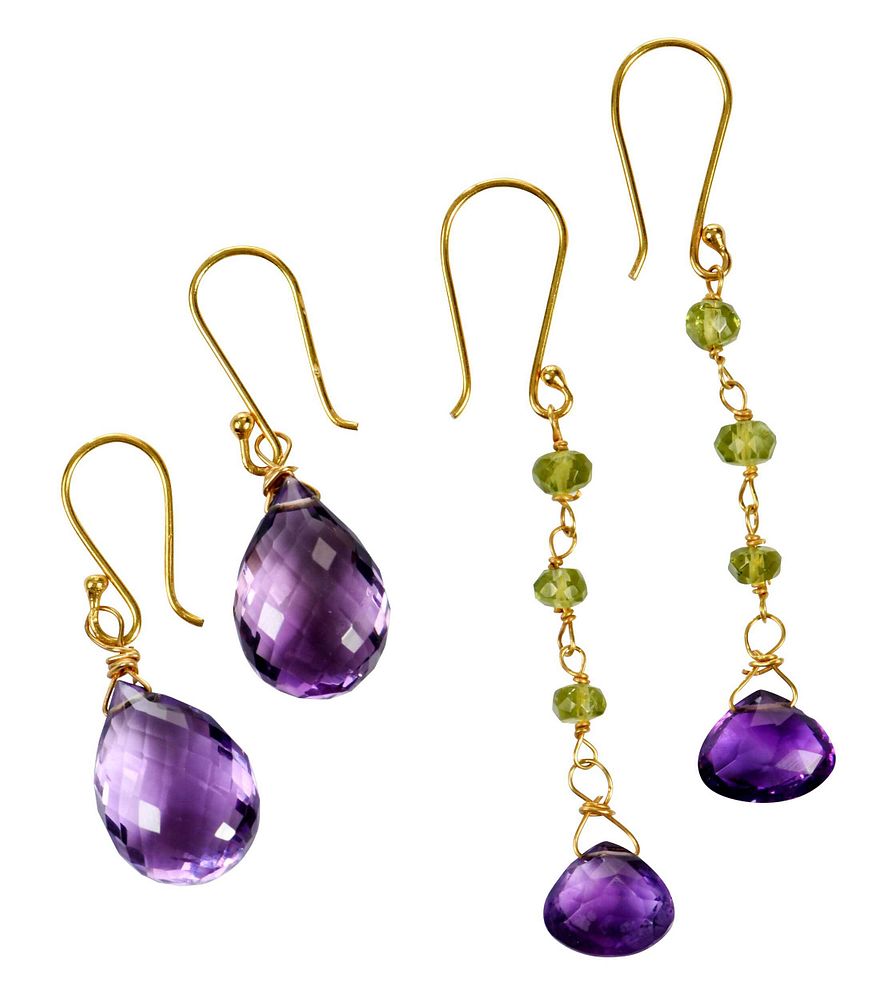 Appraisal: Two Pairs kt Gemstone Earrings one pair with amethyst and