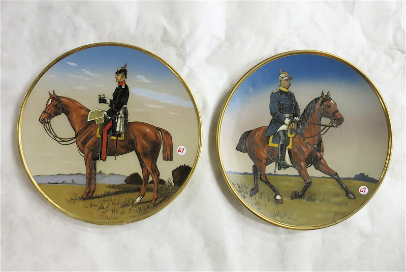 Appraisal: TWO METTLACH ETCHED POTTERY PLAQUES the first Bismarck on Horseback