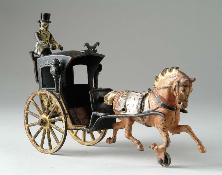 Appraisal: CAST IRON HORSE-DRAWN CAB W DRIVER U S A Fancy