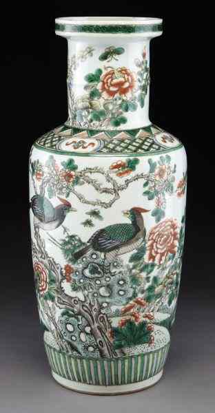 Appraisal: Chinese famille verte porcelain vase depicting birds flowers and lucky