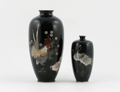 Appraisal: Two Japanese cloisonn vases one decorated with chickens the other