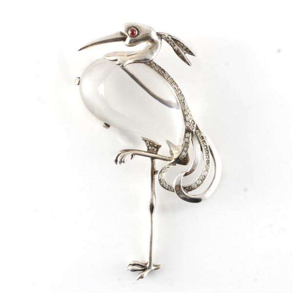 Appraisal: TRIFARI 'ALFRED PHILIPPE' LARGE STERLING VERMEIL JELLY BELLY HERON STORK