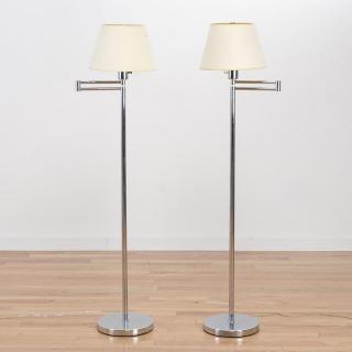 Appraisal: Pair Hansen NY chrome swing arm floor lamps Pair Hansen