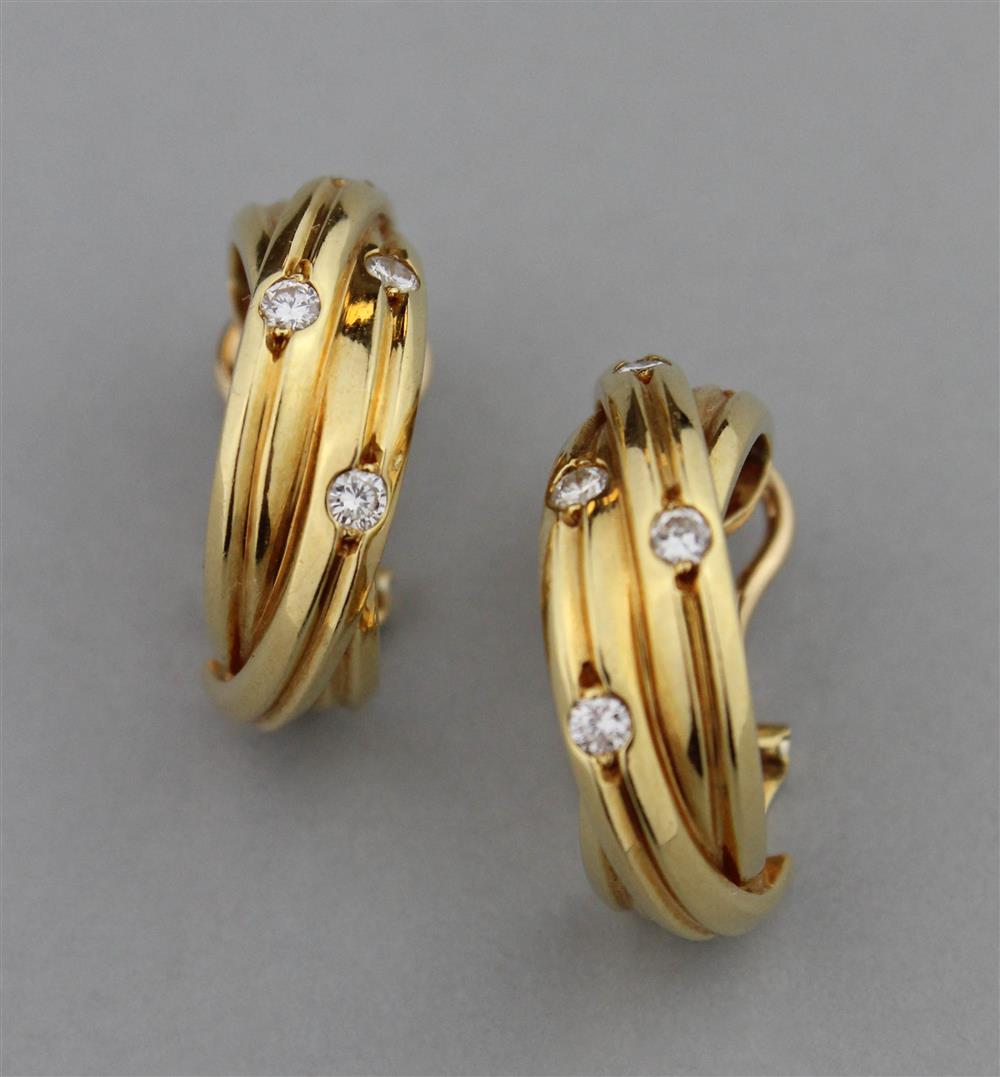 Appraisal: CARTIER K YELLOW GOLD AND DIAMOND TRINITY EARRINGS the Cartier