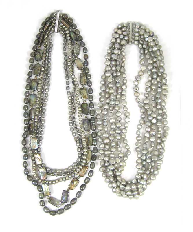 Appraisal: TWO MULTI-STRAND GRAY PEARL NECKLACES each measuring and inches in