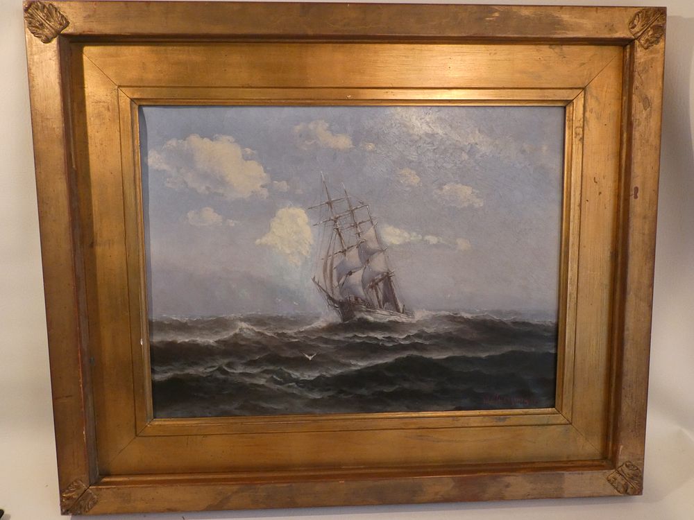 Appraisal: TVC VALENKAMPH SHIP PAINTING Antique oil painting on canvas of