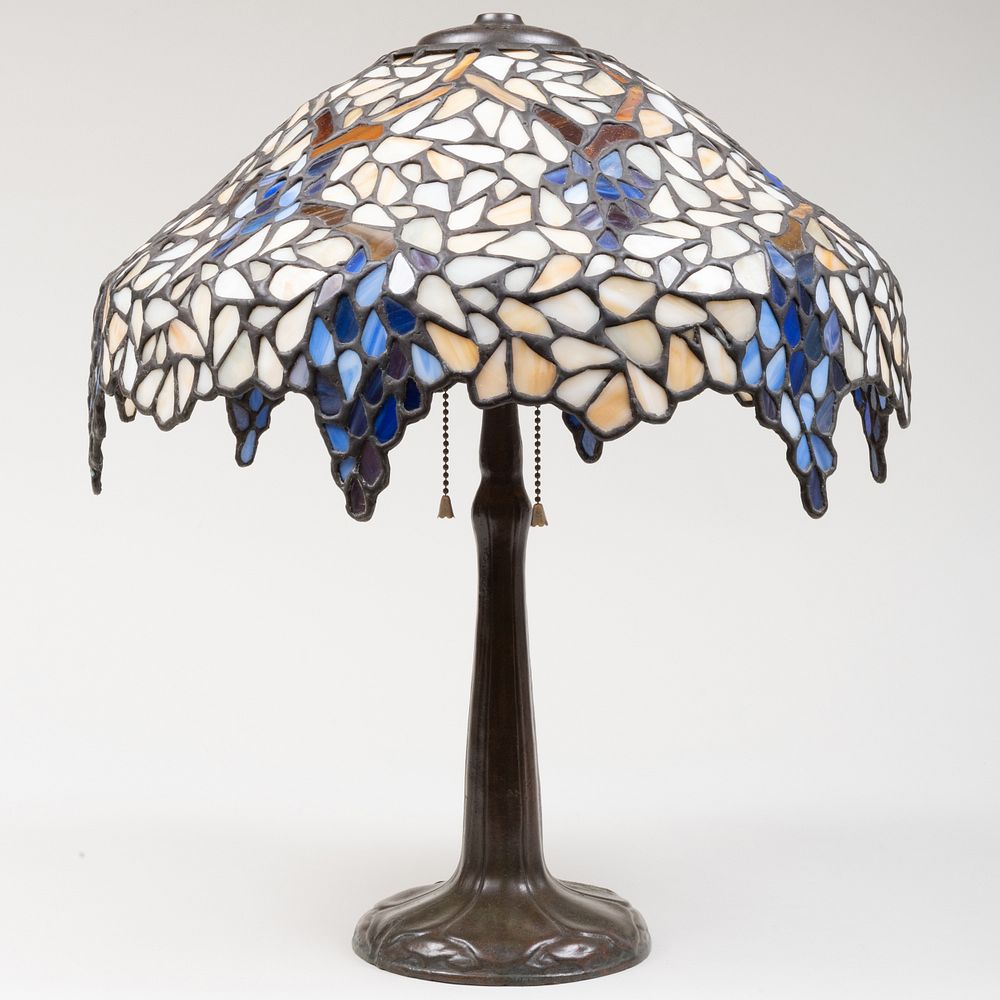 Appraisal: Tiffany Style Leaded Glass Lamp and a Patinated Bronze Base