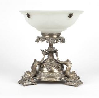 Appraisal: A silvered metal and frosted glass centerpiece bowl Early th