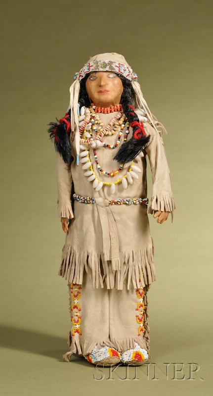 Appraisal: Leather Indian Doll America early th century molded leather head