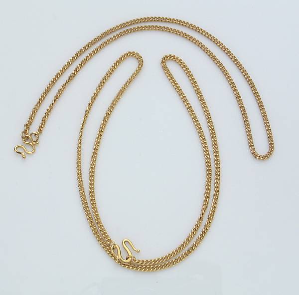 Appraisal: A collection of two high karat gold neckchains gross weight