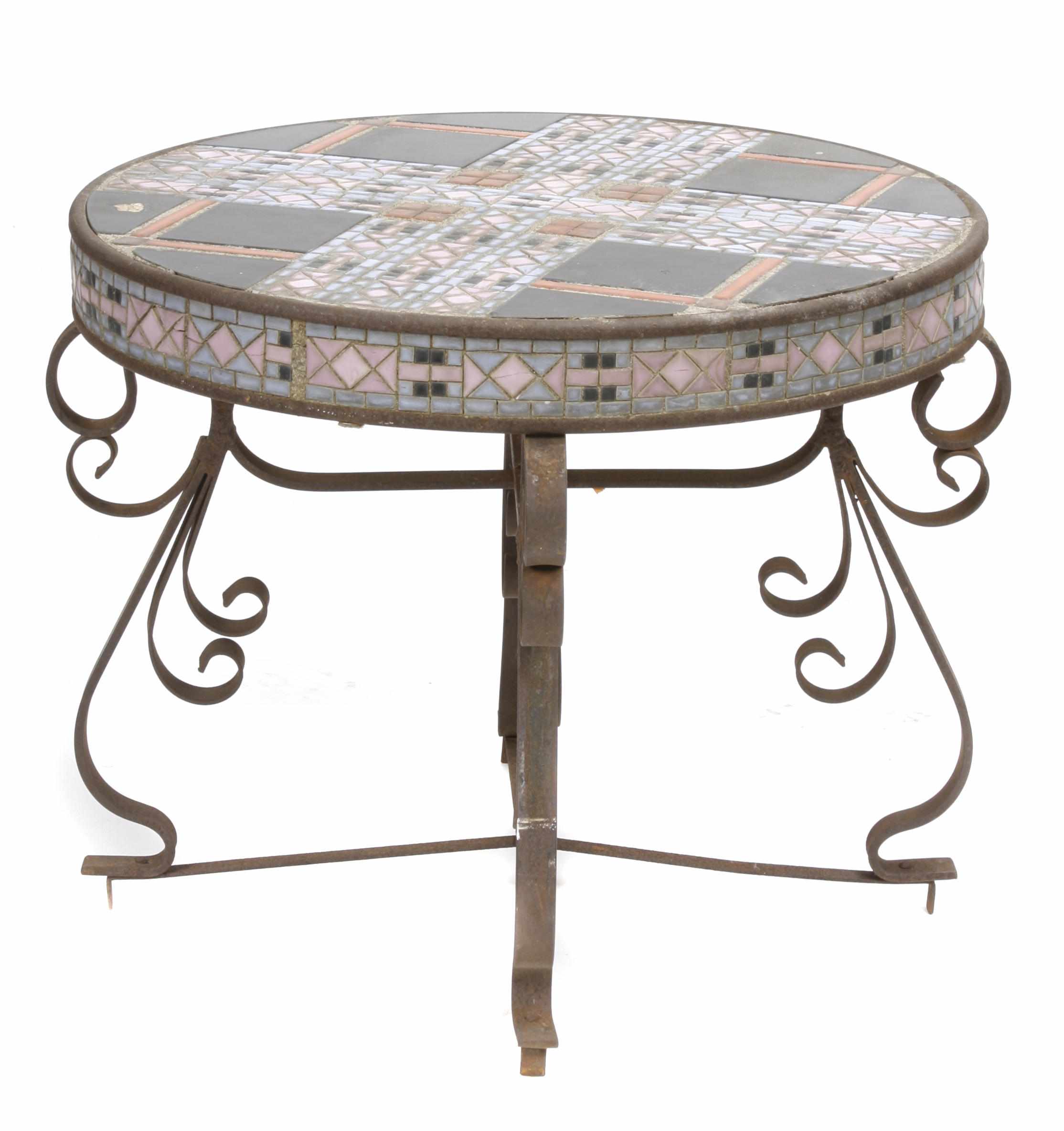 Appraisal: A tiled wrought iron patio table height in diameter in