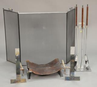 Appraisal: Alessandro Albrizzi lucite and chrome firelplace set to include andirons