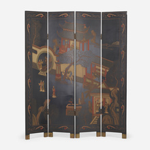 Appraisal: Asian FOLDING SCREEN late th centurylacquered and painted wood brass