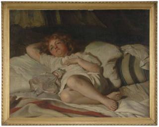 Appraisal: Charles Auguste Corbineau French - Child Resting with Doll signed