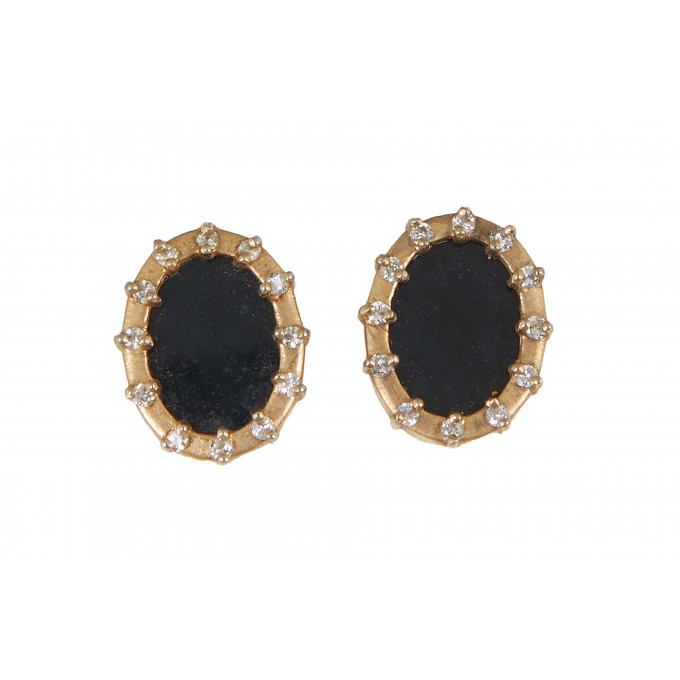 Appraisal: Pair of K Yellow Gold Stud Earrings the oval black