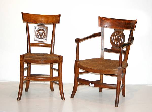 Appraisal: An assembled set of four Continental Neoclassical walnut chairs th