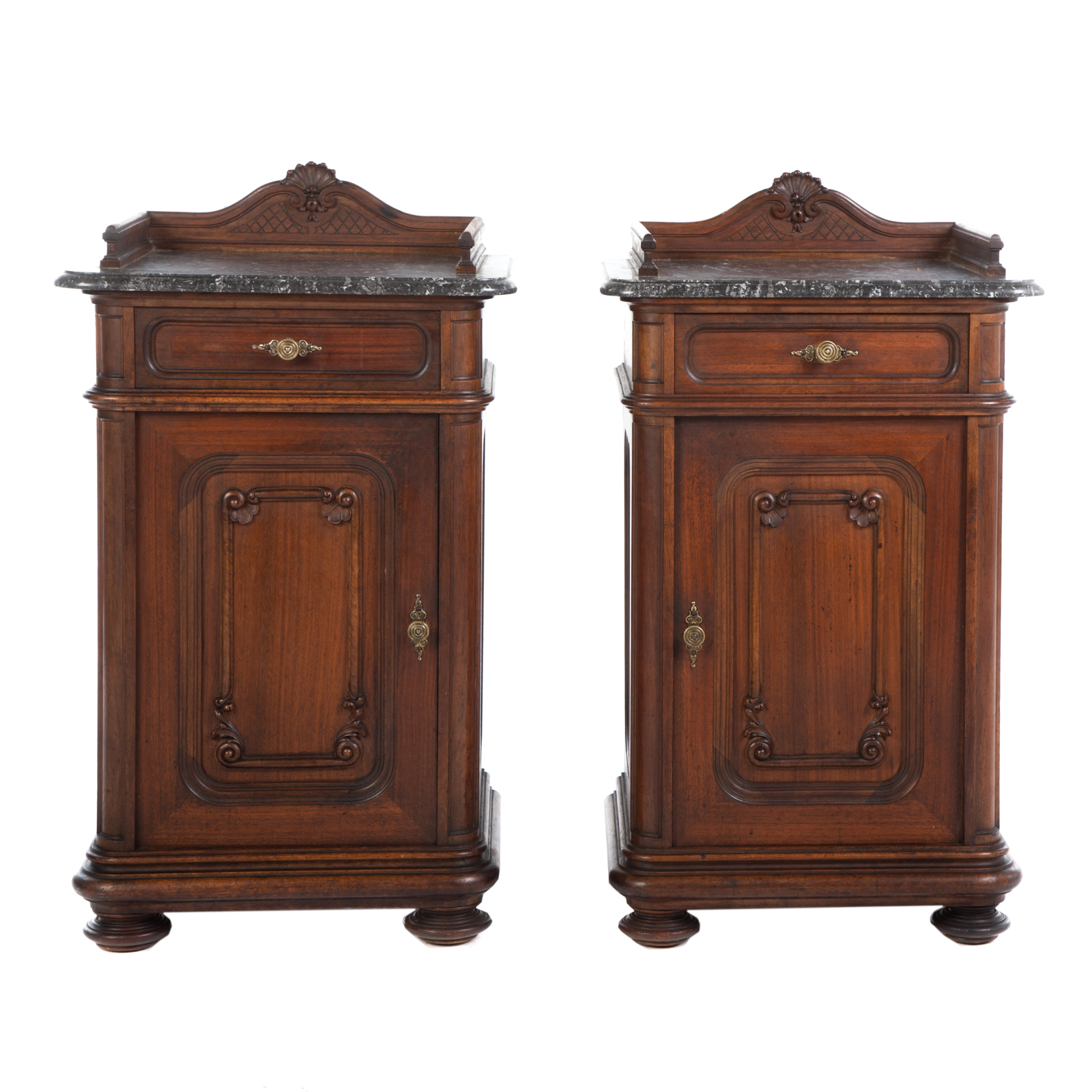 Appraisal: A PAIR OF RENAISSANCE REVIVAL MARBLE TOP STANDS Circa black