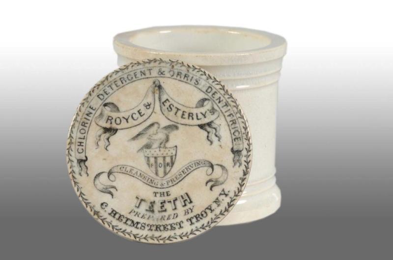 Appraisal: Circular Royce Esterly's Tooth Paste Pot Lid Description Depicts eagle