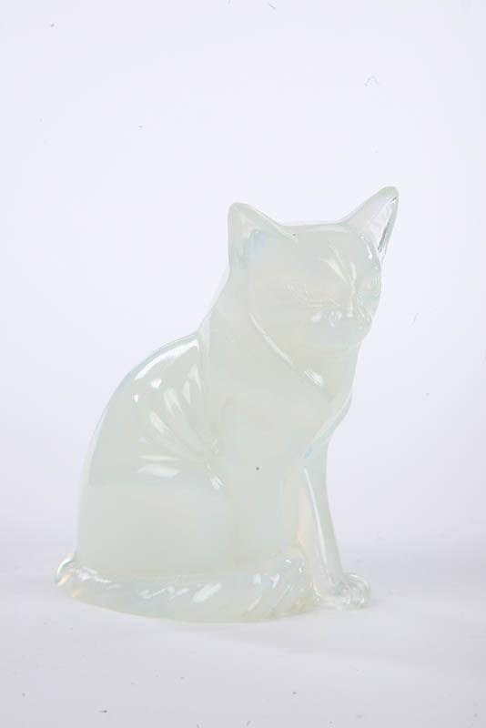 Appraisal: LALIQUE GLASS CAT Seated opalescent cat Signed h