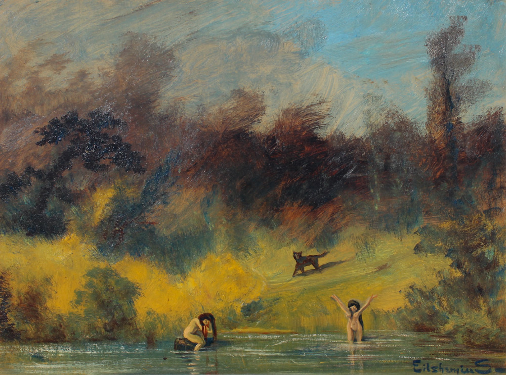 Appraisal: EILSHEMIUS Louis American - Nudes Bathing in River with Dogs