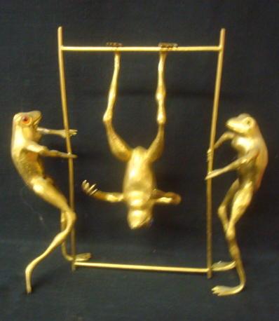 Appraisal: Dore Bronze Midcentury Sculpture of Frogs frogs with glass eyes