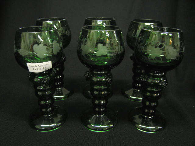 Appraisal: Set of German Art Glass Wines etched grape decor deep