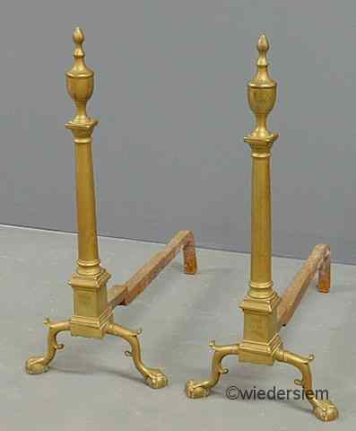 Appraisal: Pair of Philadelphia or New York Chippendale brass andirons with