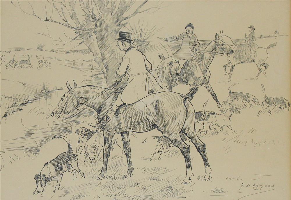 Appraisal: GEORGE DENHOLM ARMOUR BRITISH - HUNT SCENE Graphite x in