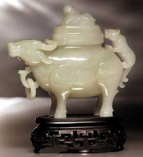 Appraisal: WHITE JADE BUFFALO CENSER Chinese carved and well hollowed in