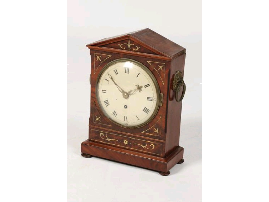 Appraisal: A REGENCY MAHOGANY AND BRASS INLAID MANTEL CLOCK the architectural