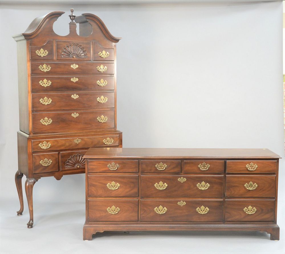 Appraisal: Two-piece lot to include Drexel mahogany bonnet top highboy ht