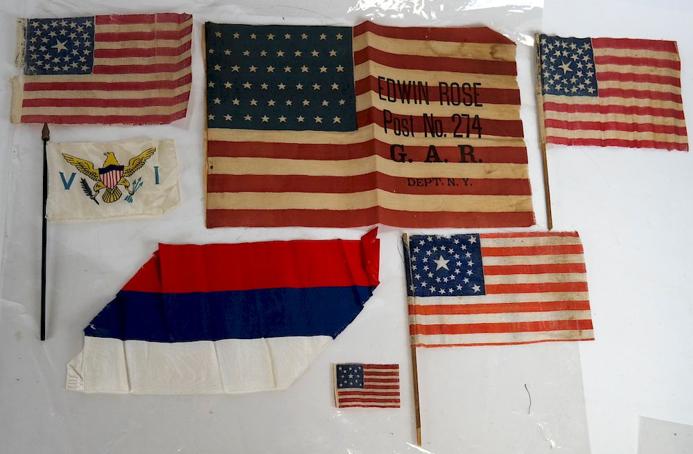 Appraisal: Group of US Flags Group of old flags and colors