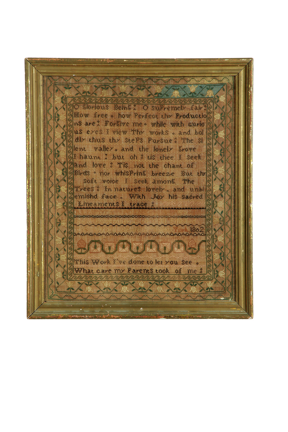 Appraisal: NEW YORK SAMPLER Probably Kings County silk on linen Neatly