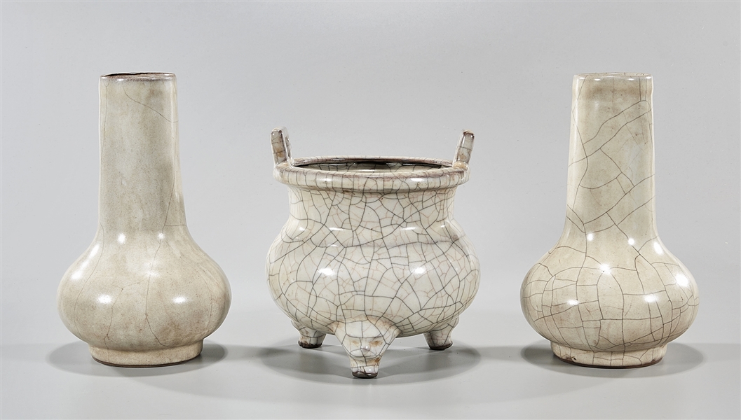 Appraisal: Three Chinese monochrome glazed porcelains including two gobular vases and