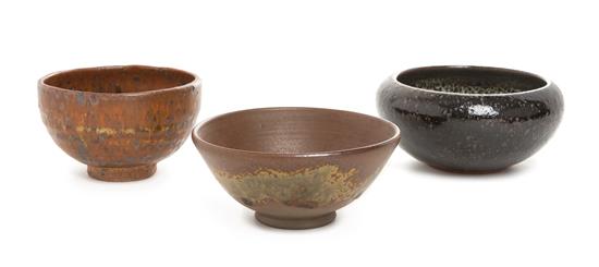 Appraisal: Sale Lot Three Japanese Pottery Bowls two covered in brown