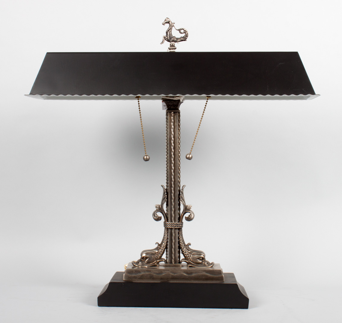 Appraisal: Classical style desk lamp with nickel-plated aldine dolphin base and